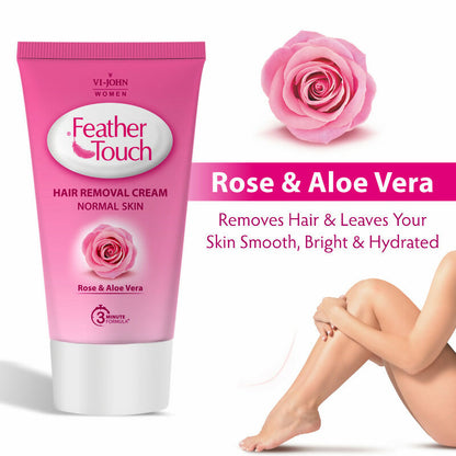 VI-JOHN Feather Touch Rose & Aloevera Hair Removal Cream for Women for Normal Skin, Suitable for Legs, Underarms, Bikini Line, Arms