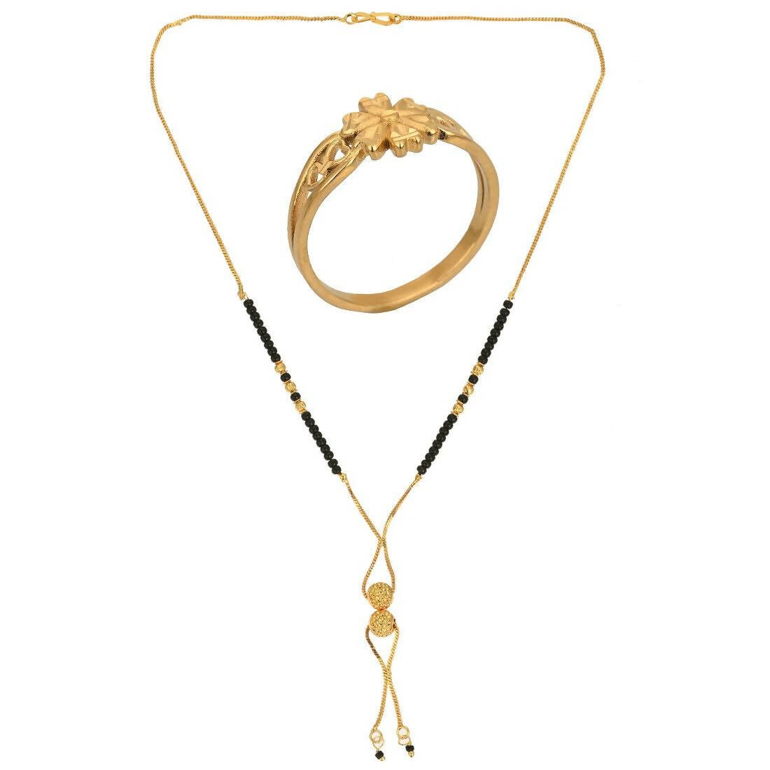 AanyaCentric Gold-Polished Mangalsutra & Ring Set