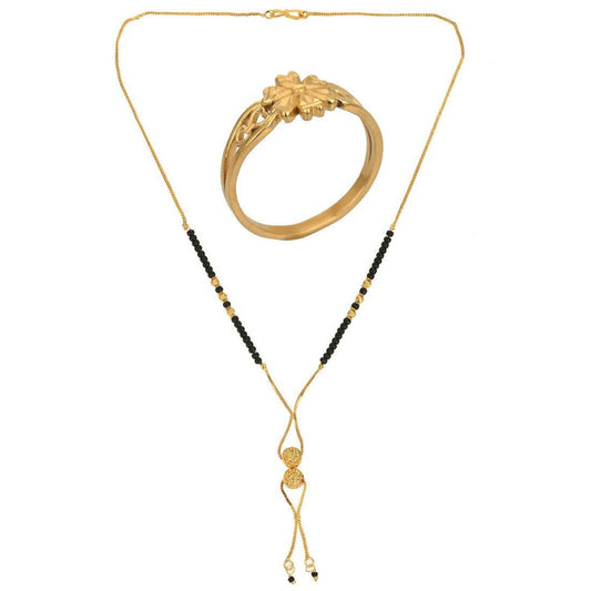 AanyaCentric Gold-Polished Mangalsutra & Ring Set
