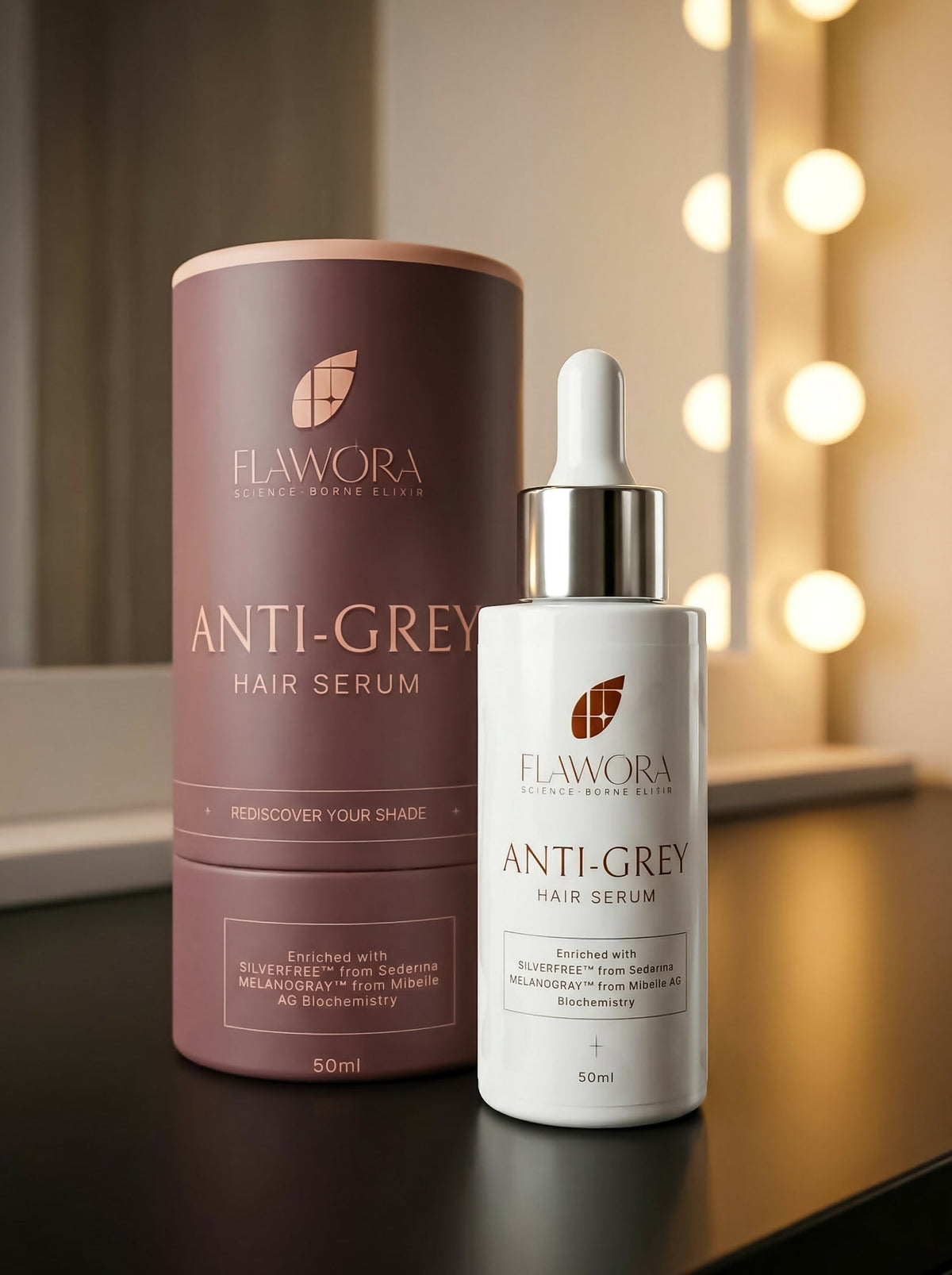 Flawora Set of Anti-Grey Hair Serum, D-Tan Lotion and Gold Face Serum