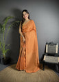 Joban Fashion Orange Banarasi Soft Lichi Silk Checks & Woven Saree