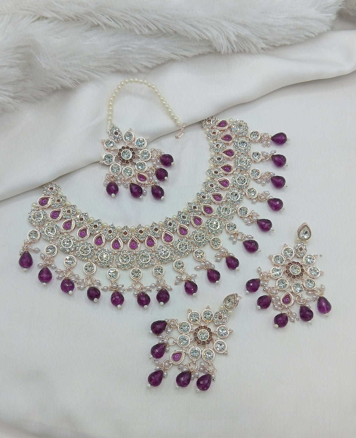 Joban Fashion Purple Stone Work Necklace Set