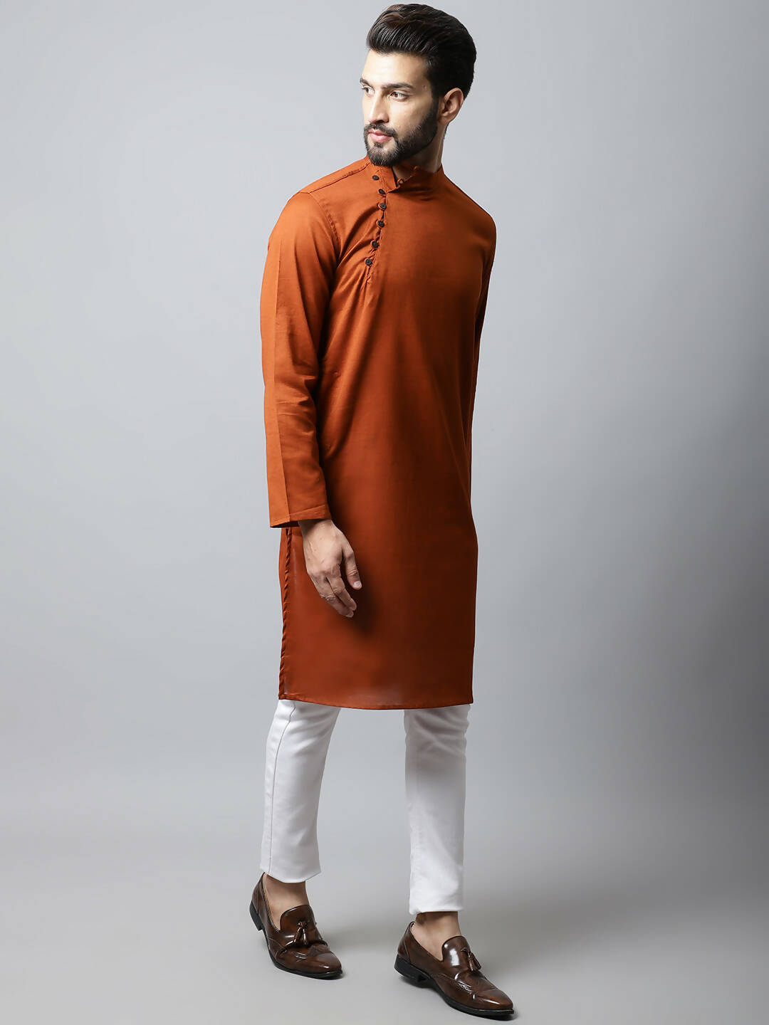 Even Apparels Brown Color Pure Cotton Men's Kurta With Side Placket (SLD1137)