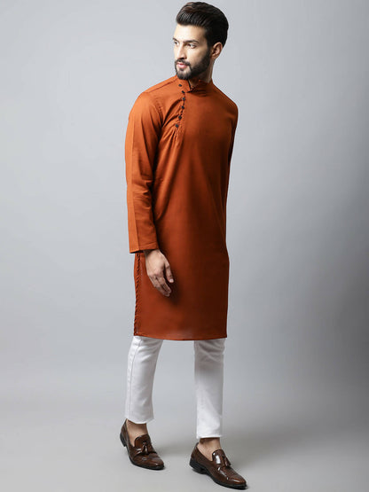 Even Apparels Brown Color Pure Cotton Men's Kurta With Side Placket (SLD1137)