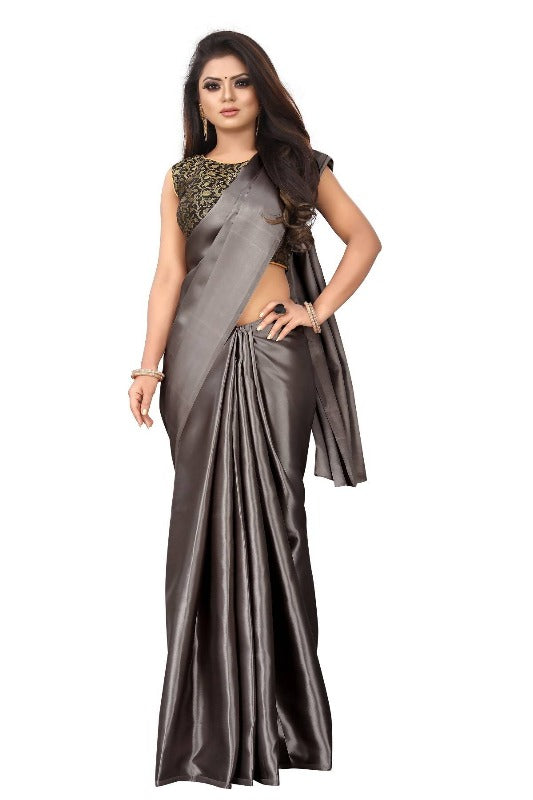Vamika Grey Satin Designer Saree (PAVITRA GREY)