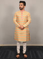 Prazu Fashion Yellow Soft Silk With Heavy Neck Design Kurta