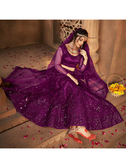 Myra Wine Heavy Embroidered Net Lehenga