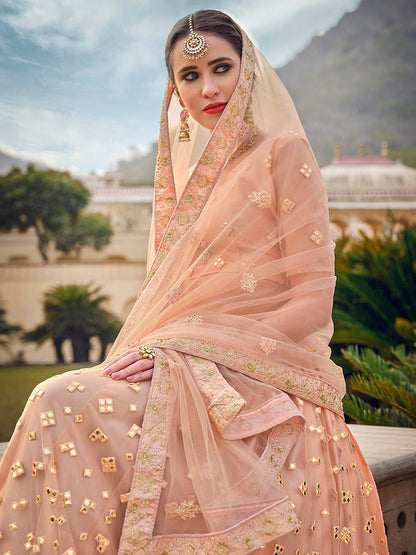 Myra Blush Net Heavy Embroidered Designer Lehenga