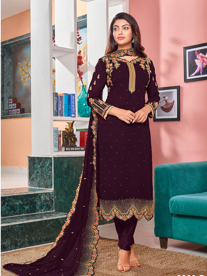 Myra Magenta Heavy Faux Georgette Embroidered Churidar Suit