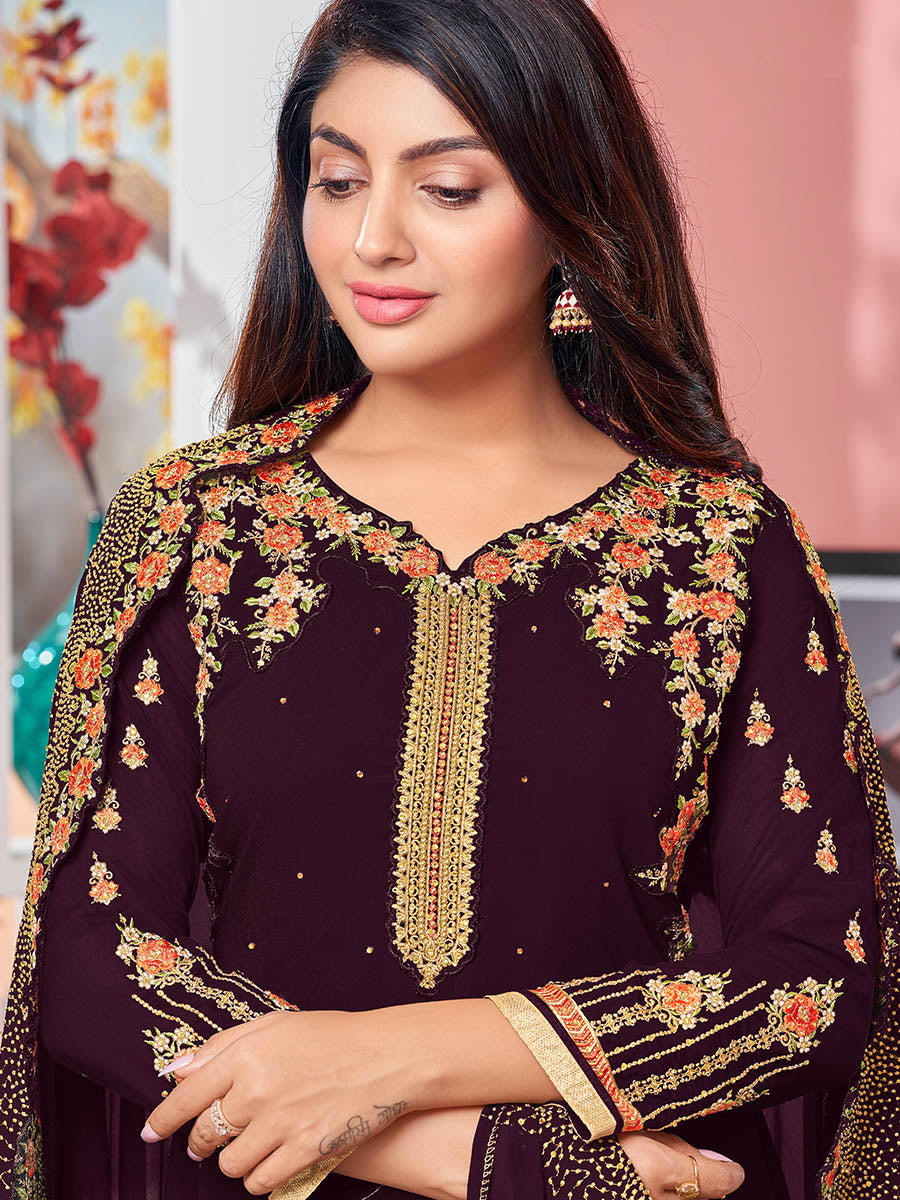 Myra Magenta Heavy Faux Georgette Embroidered Churidar Suit