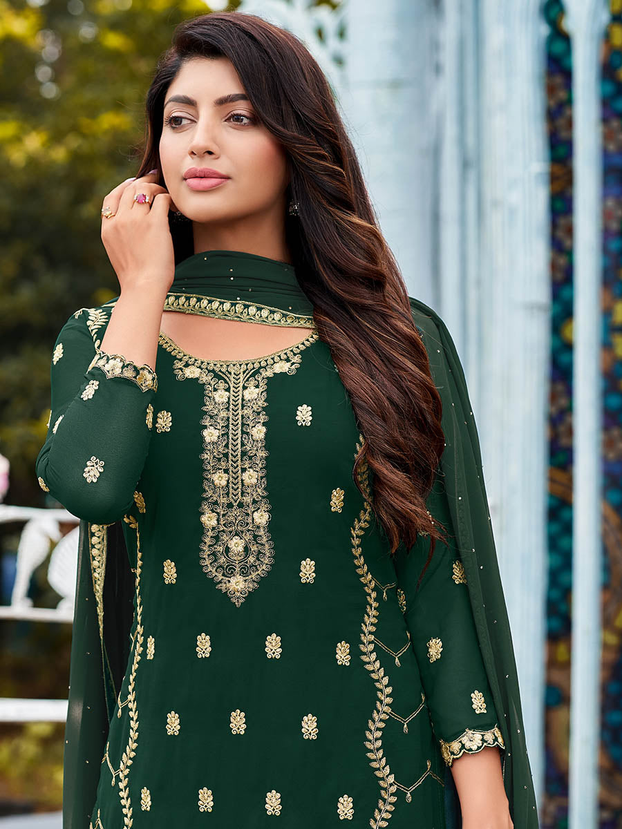 Myra Green Heavy Faux Georgette Embroidered Pant Style Suit