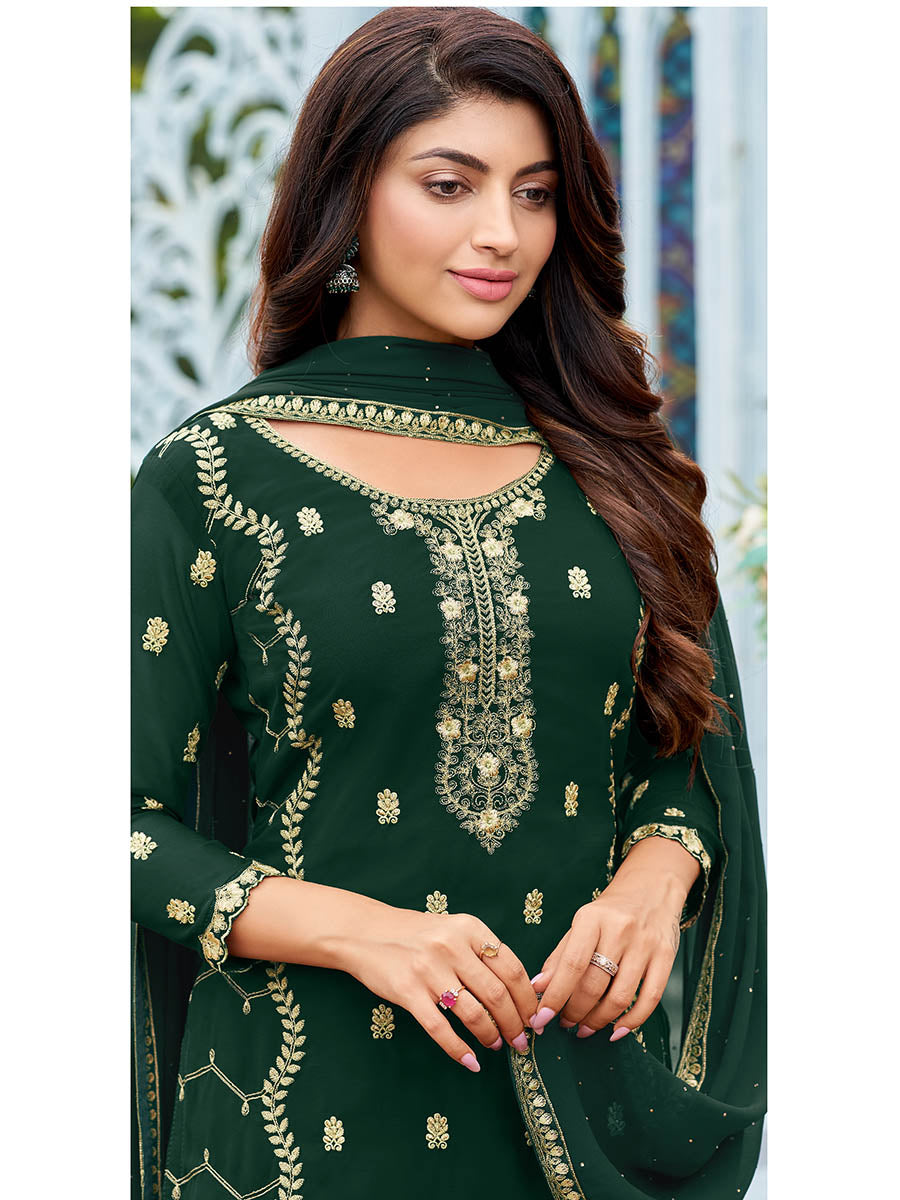 Myra Green Heavy Faux Georgette Embroidered Pant Style Suit