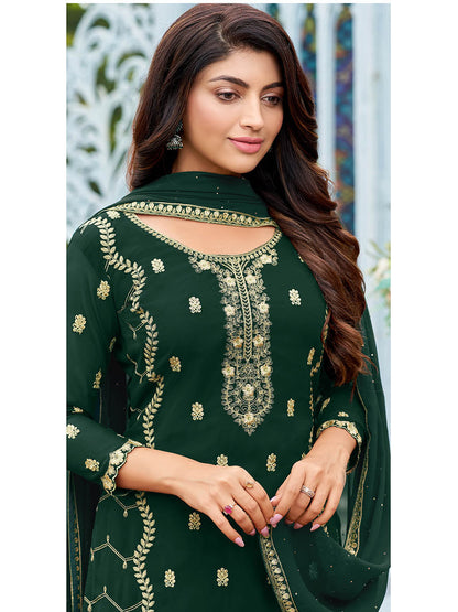 Myra Green Heavy Faux Georgette Embroidered Pant Style Suit