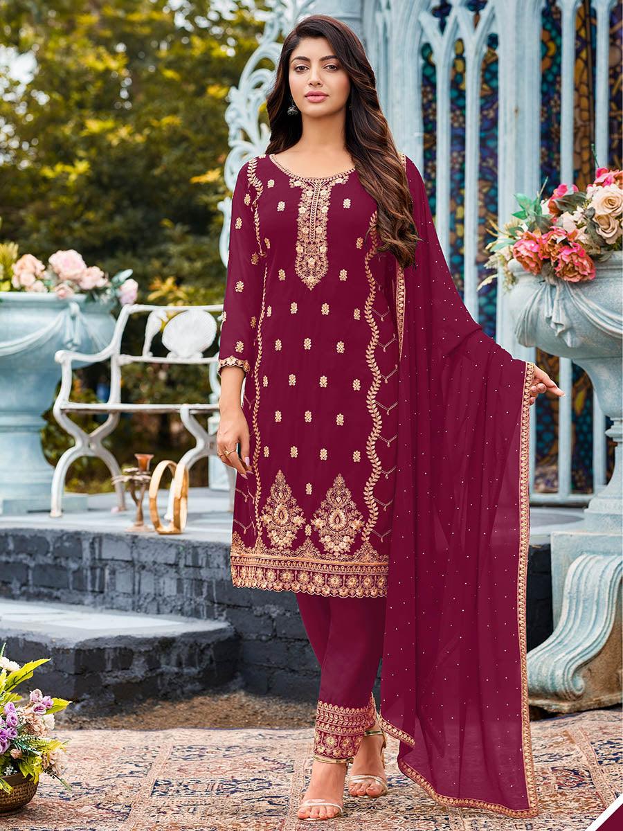 Myra Rani Heavy Faux Georgette Embroidered Pant Style Suit