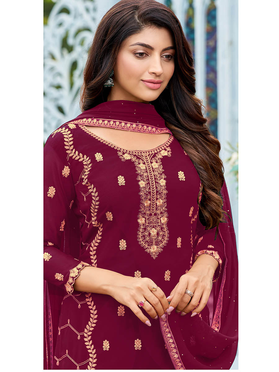Myra Rani Heavy Faux Georgette Embroidered Pant Style Suit