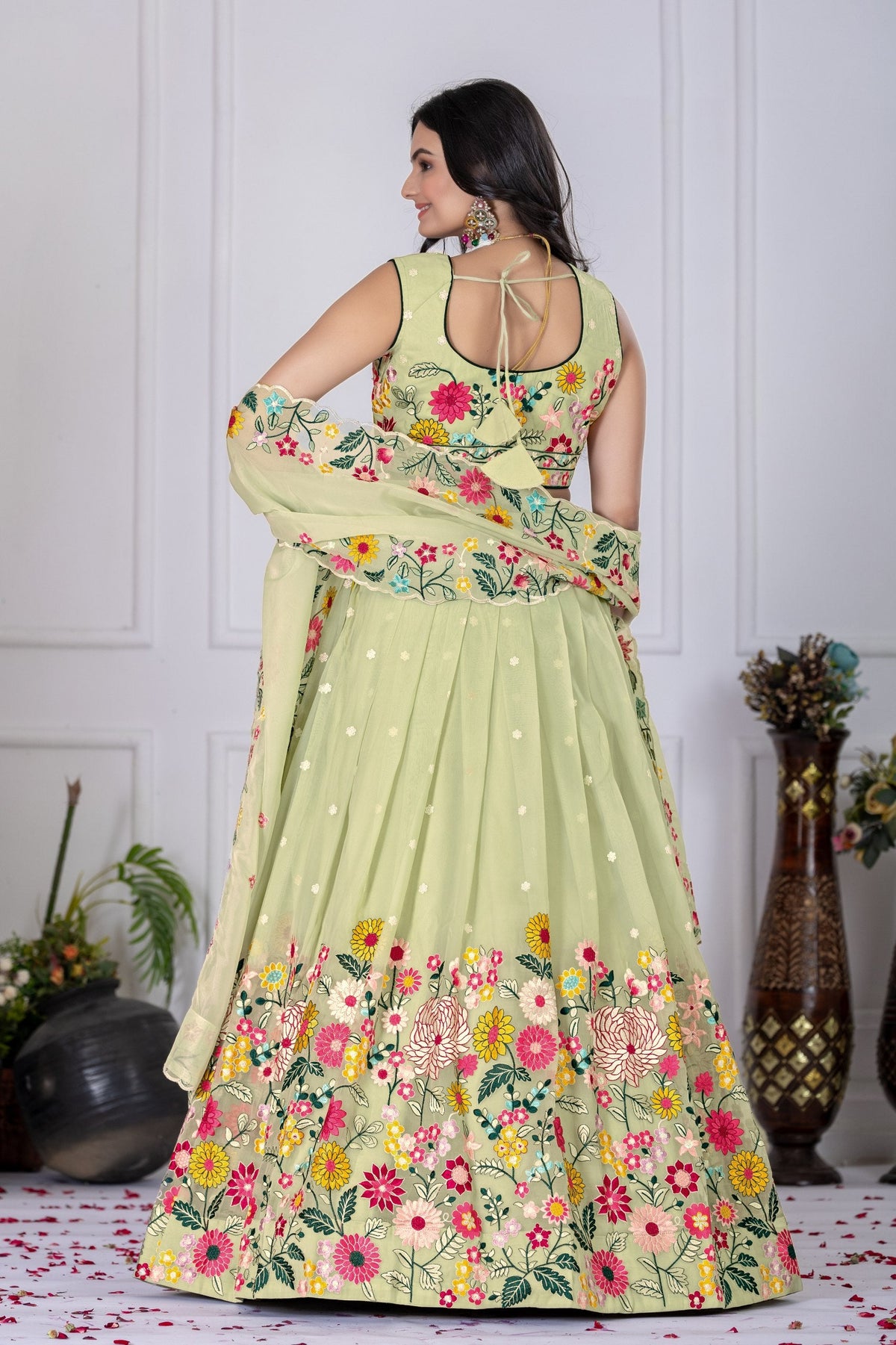 Lehenga Mart Patel Green Crystal Desigenr Wedding Lehnega Choli