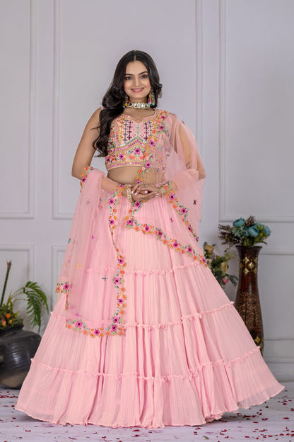 Lehenga Mart Pink Georgette Desigenr Wedding Lehnega Choli