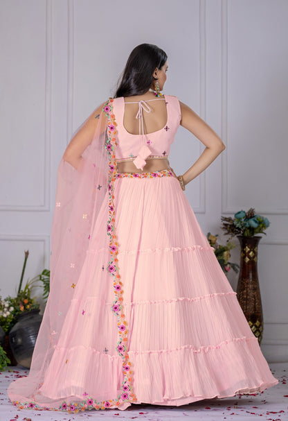 Lehenga Mart Pink Georgette Desigenr Wedding Lehnega Choli