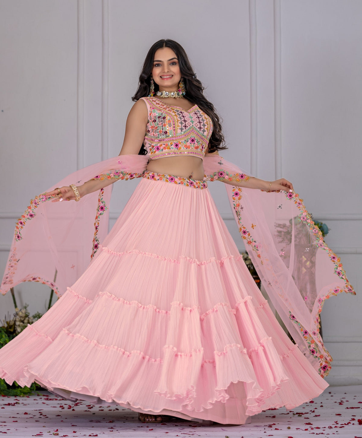 Lehenga Mart Pink Georgette Desigenr Wedding Lehnega Choli