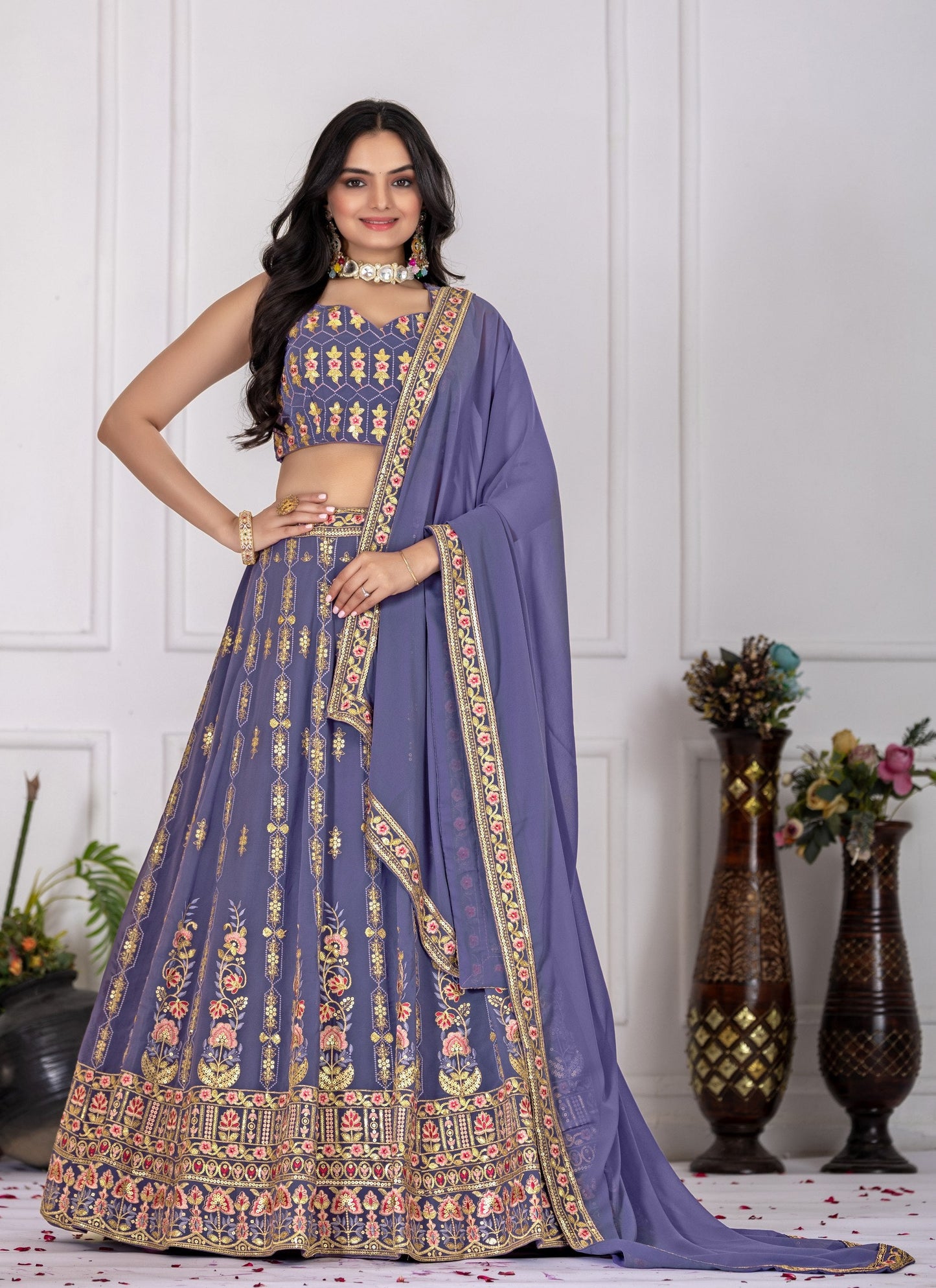 Lehenga Mart Rosy Purple Georgette Desigenr Wedding Lehnega Choli