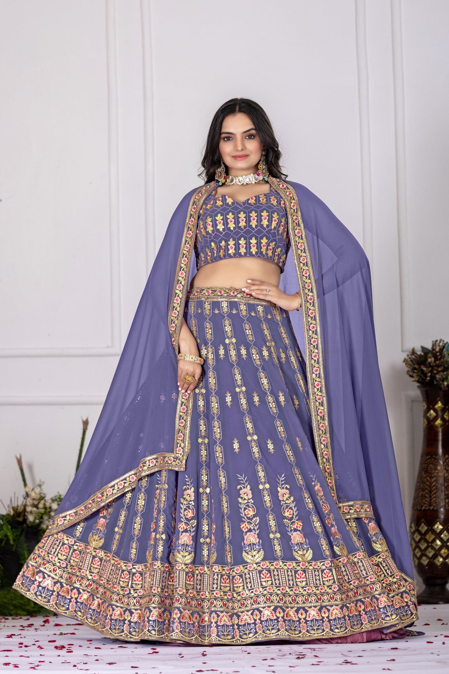 Lehenga Mart Rosy Purple Georgette Desigenr Wedding Lehnega Choli
