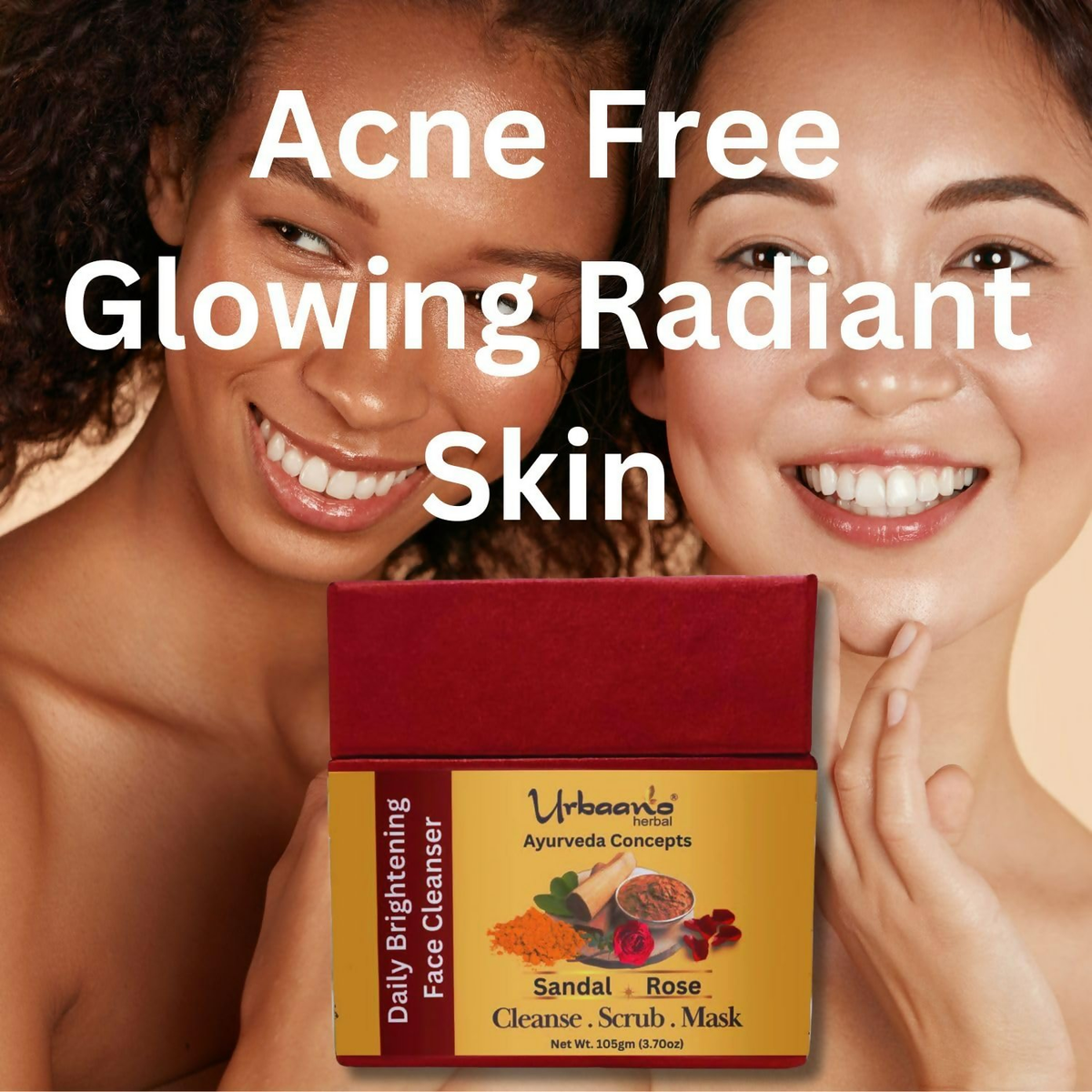 Urbaano Herbal Ayurveda Concepts Face Brightening Cleanser, Scrub, Mask 3-in-1 Instant Glow