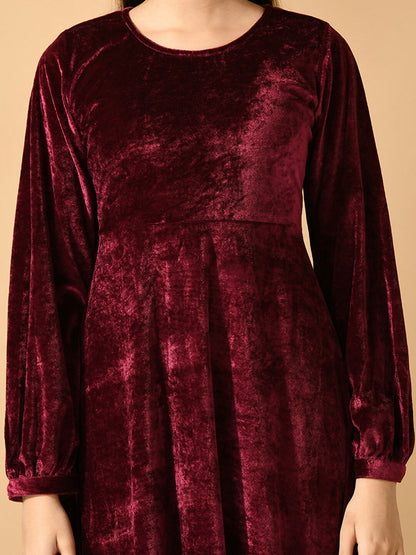 Myshka Women's Violet Fit and Flare Party Dress