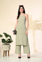 Myshka Women's Self Design Shoulder Straps Kurta & Palazzos Sets in Olive Color
