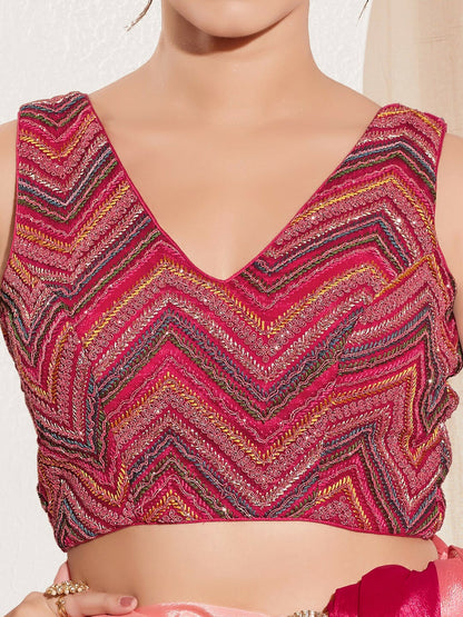 Joban Fashion Magenta Net Padded Blouse With V Neck Sleeveless
