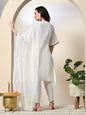Myshka Women's Solid V-Neck Bell Sleeves Kurta & Dhoti Pants With Dupatta Sets in White Color