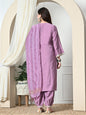 Myshka Women's Embroidered V-Neck Bell Sleeves Kurta & Salwar With Dupatta Sets in Lavender Color