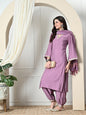 Myshka Women's Embroidered V-Neck Bell Sleeves Kurta & Salwar With Dupatta Sets in Lavender Color