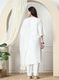Myshka Women's Embroidered V-Neck Bell Sleeves Kurta & Dhoti Pants With Dupatta Sets in White Color
