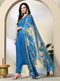 Myshka Women's Solid V-Neck Regular Sleeves Kurta & Palazzos With Dupatta Sets in Blue Color