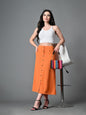 Myshka Women's Solid Ribbed A-Line Embellished Casual Skirt in Orange Color