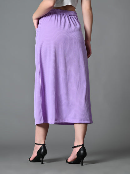 Myshka Women's Solid Ribbed A-Line Embellished Casual Skirt in Lavender Color