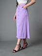 Myshka Women's Solid Ribbed A-Line Embellished Casual Skirt in Lavender Color