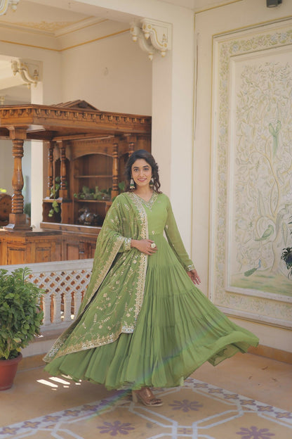 Joban Fashion Green Georgette Sequence Embroidery Work Kurta Set