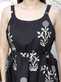 Miravan Women's Pure Cotton Black Floral Printed Round Neck Peplum Noodle Straps Top