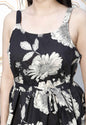 Miravan Women's Pure Cotton Black Floral Print Flared Strappy Noodle PeplumTop