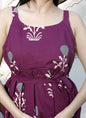 Miravan Women's Pure Cotton Purple Floral Printed Noodle Straps Flared Cotton Top