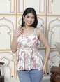 Miravan Women's Pure Cotton Light Pink Bird And Printed Sleeveless Casual Top