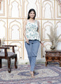 Miravan Women's Pure Cotton Shoulder Straps Light Green Bird And Leaf Printed Flared Top