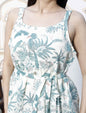 Miravan Women's Pure Cotton Shoulder Straps Light Green Bird And Leaf Printed Flared Top