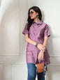 Myshka Women's Solid A-Line Collared Neck Casual Tunic In Lavender Color