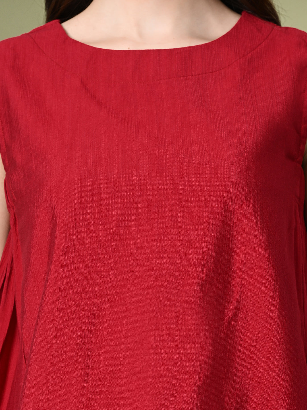 Myshka Women's Solid Embellished Sleeveless Casual Tops In Red Color