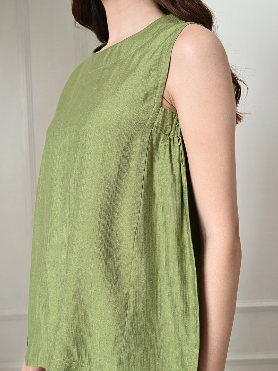 Myshka Women's Solid Embellished Sleeveless Casual Tops In Green Color