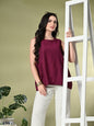 Myshka Women's Solid Embellished Sleeveless Casual Tops In Wine Color