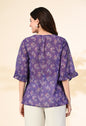 Myshka Women's Printed Georgette Embellished Bell Sleeves Party Tops In Purple Color