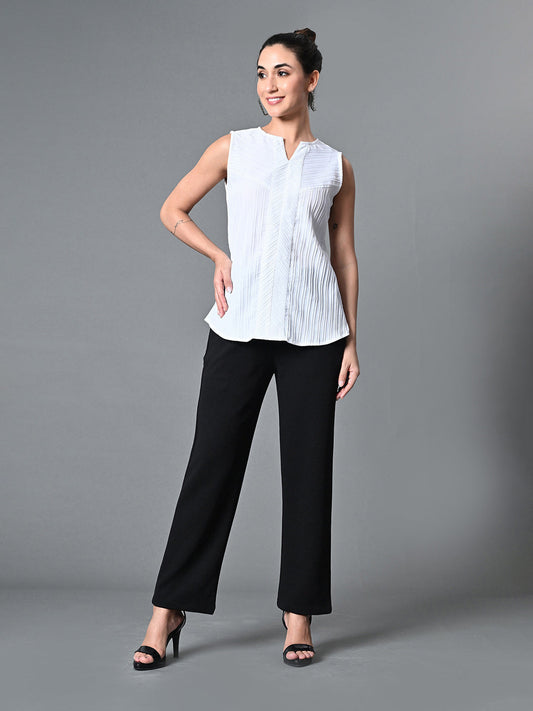 Myshka Women's Keyhole Neck Sleeveless Top in White Color